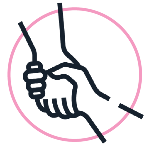 two holding hands icon in pink circle